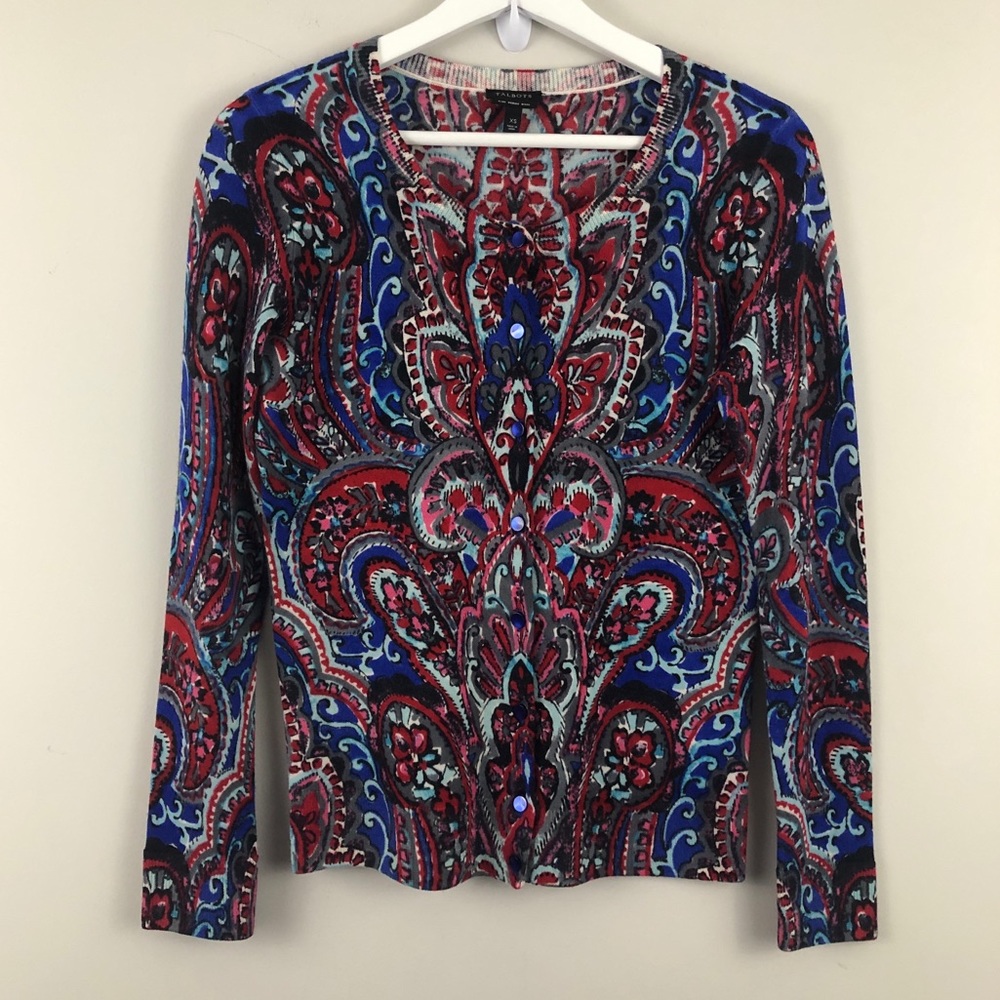 Talbots Multicolor Paisley Cardigan - Blue, Red, Black